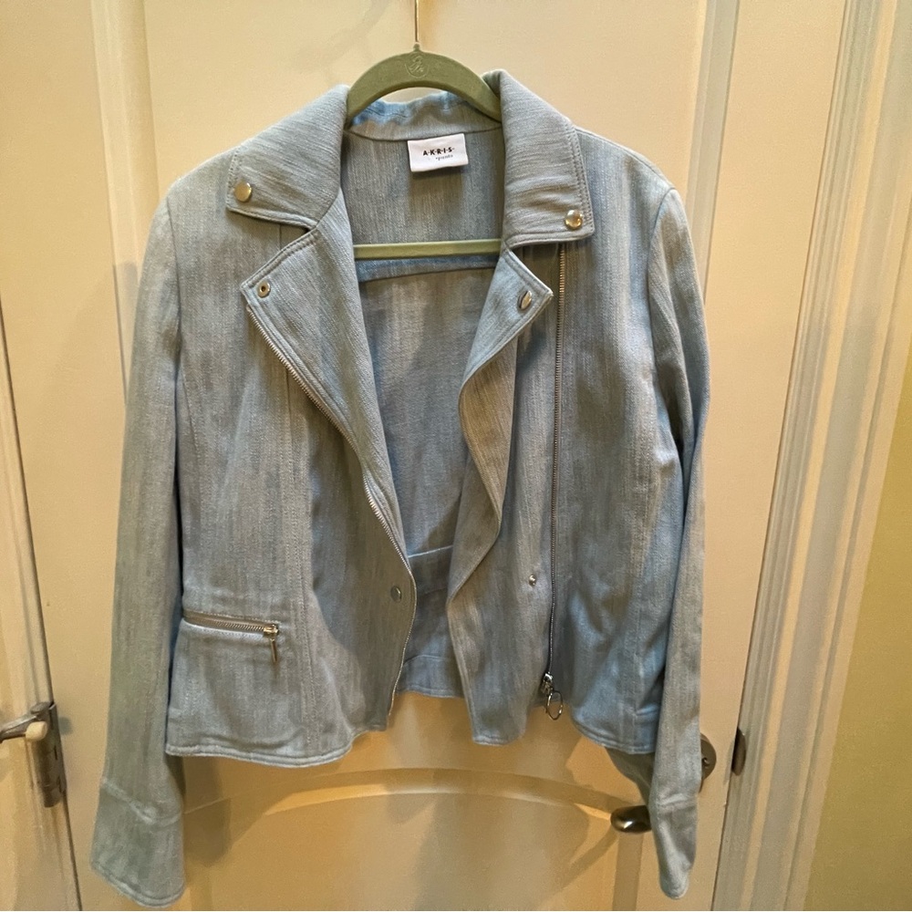 A beautiful blue moto jacket